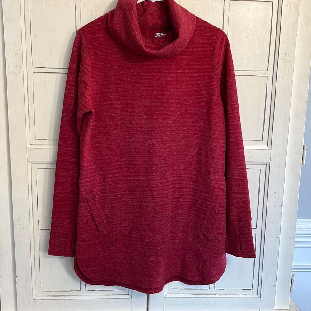 Duluth Trading Company size small red pullover tunic top with cowl neck and po